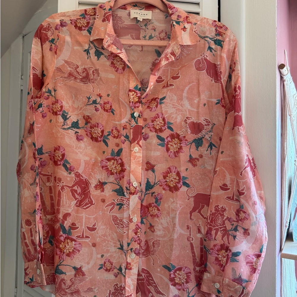 Sezane Pierro Pink Floral Astrology Button Down Shirt Size 38
